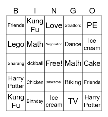 Sharwin's Birthday Bingo Card