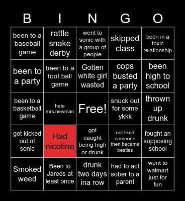 Altus Teenager Bingo Card