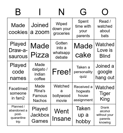 Fam2 Bingo! Bingo Card