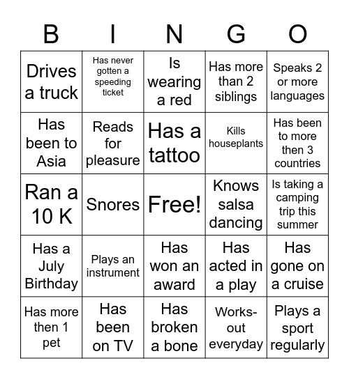 Coworker Bingo Card