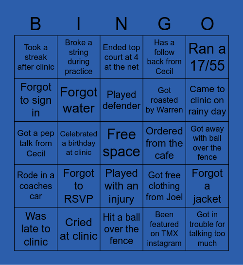 TMX Bingo Card