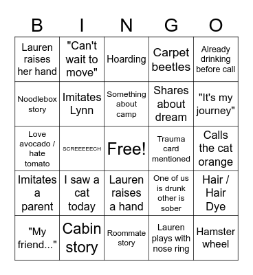 Things said or done on ft Mom version Bingo Card
