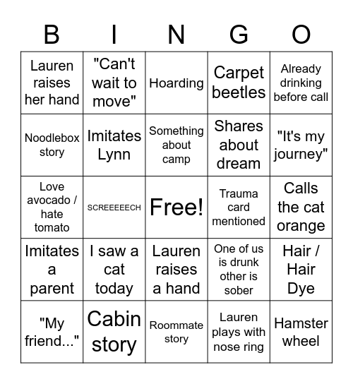 Things said or done on ft Mom version Bingo Card