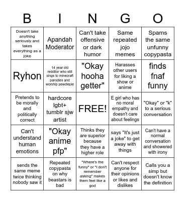 Shitty Apandah User Bingo Card