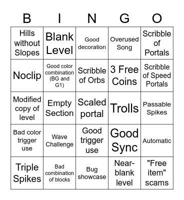 Better Recent Level Bingo Card