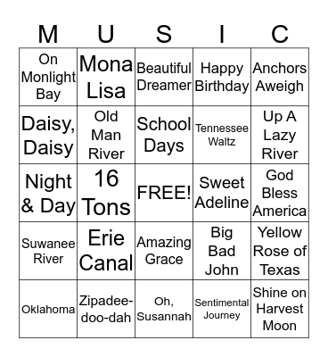 The Magic Of Music Bingo Card