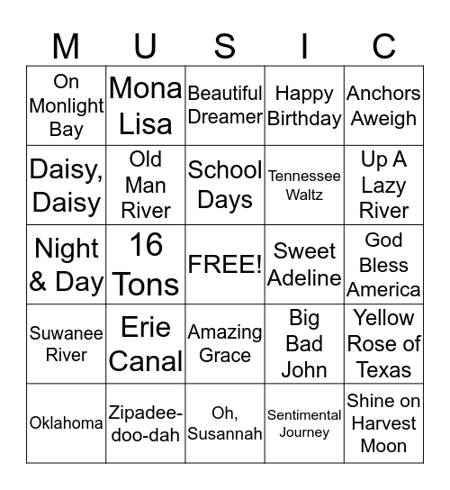 The Magic Of Music Bingo Card