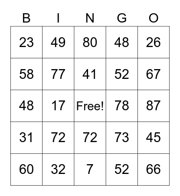 Facebook Friends Lock Down Bingo Card