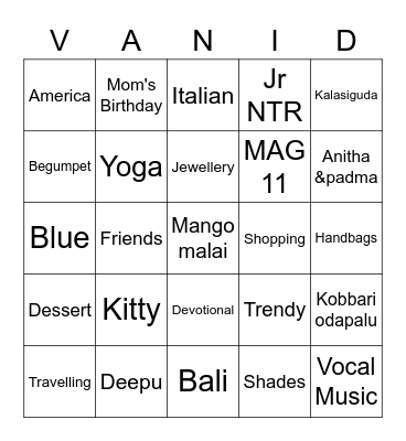 Bingo game Bingo Card