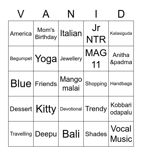Bingo game Bingo Card