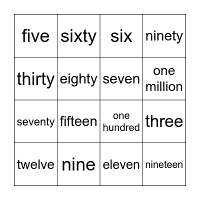 number Bingo Card