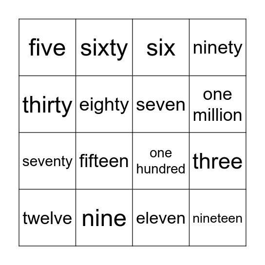 number Bingo Card