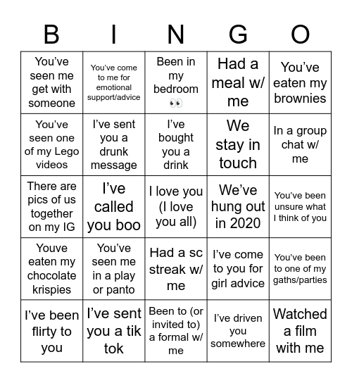 Friendship bingo Card