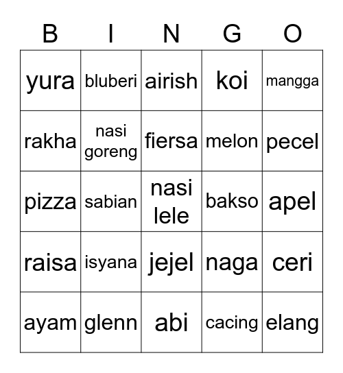Untitled Bingo Card