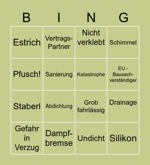 Pfusch am Bau Bingo Card