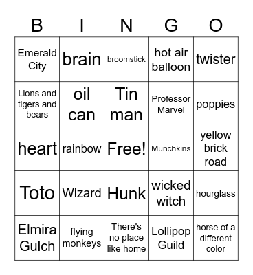 The Wizard of Oz Bingo Card