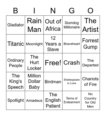 Oscar-winning movies Bingo Card