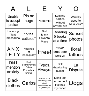 Neurotic Former Emo Bingo Card