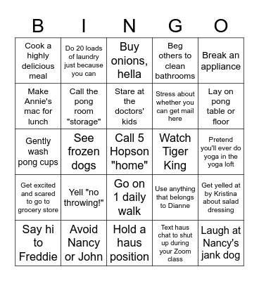 5 Hopson Road Bingo Card