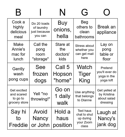 5 Hopson Road Bingo Card