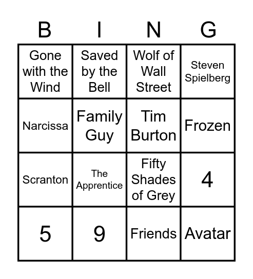 Film and TV Bingo Card