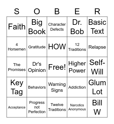 Recovery Bingo Card