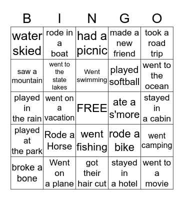 Welcome Back to Girl Scouts Bingo Card