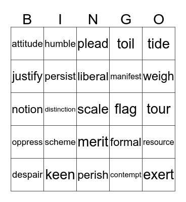 ACT Reading Mastery Bingo I Bingo Card