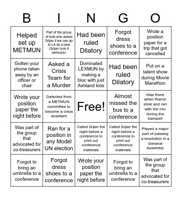 AHS Model UN Bingo Card