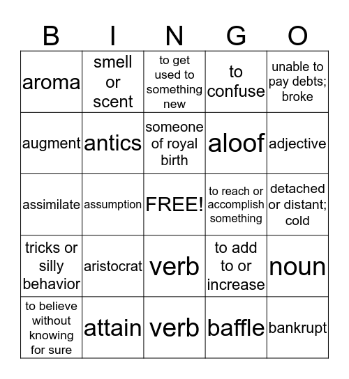 Vocab #4 Bingo Card