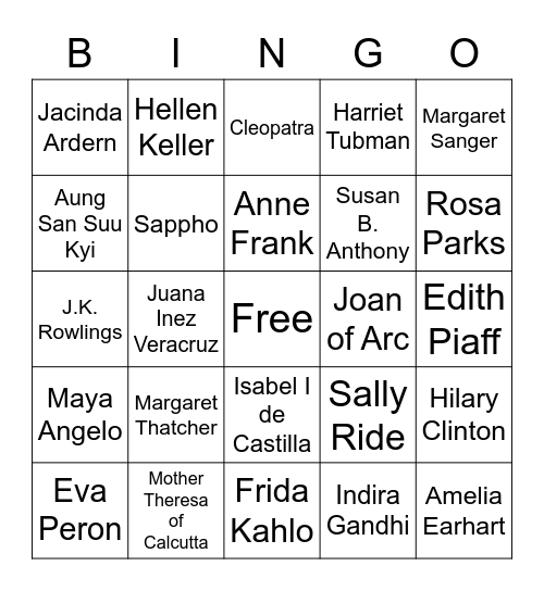Famous Women in History Bingo Card