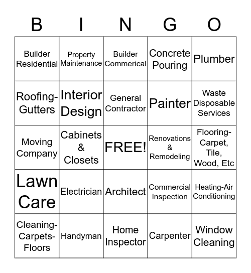 BNI Top Shelf Trade Challenge Bingo Card