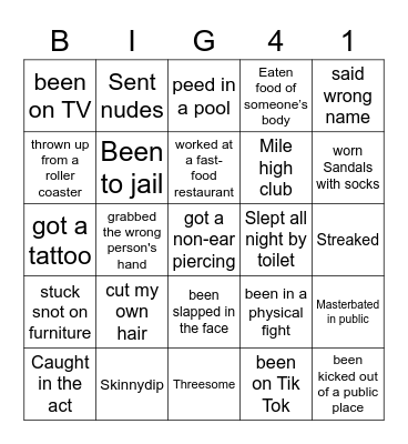 Never-Have-I-Ever Bingo Card