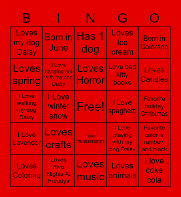 Lacey's Bingo Card