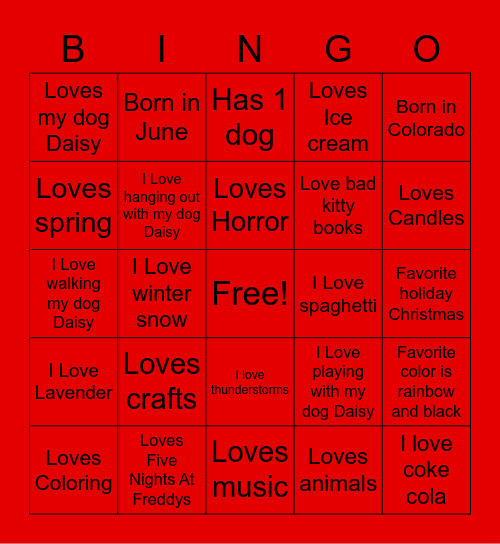 Lacey's Bingo Card