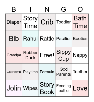 Jolin's Baby Shower Bingo Card