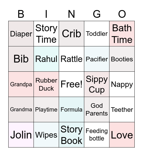 Jolin's Baby Shower Bingo Card