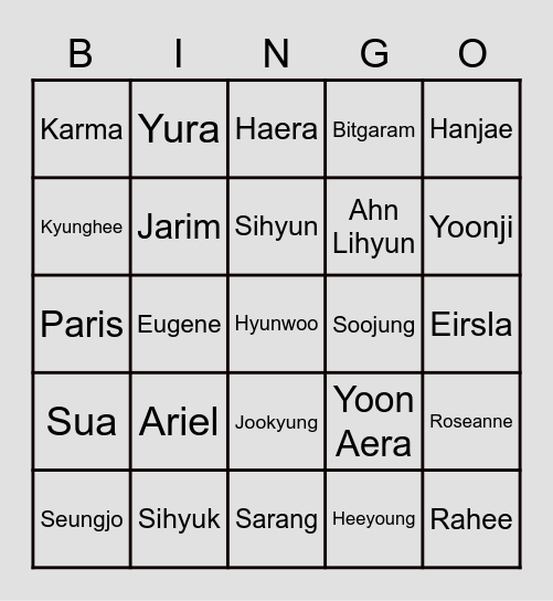 punya Sangjoon. Bingo Card