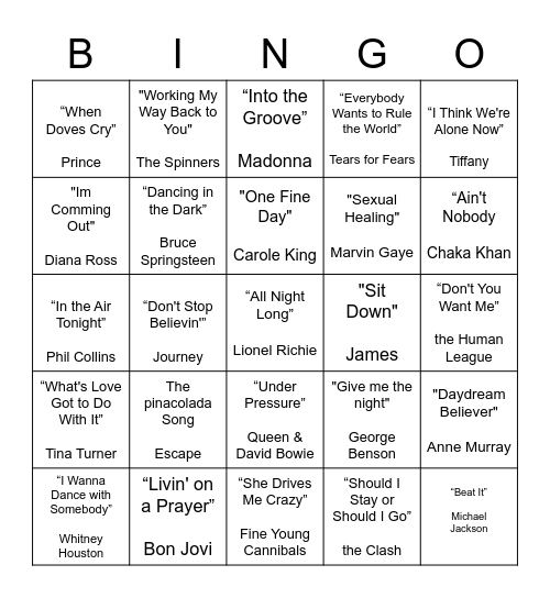 Name That Tune Bingo! Bingo Card