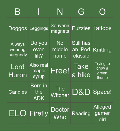 HANNAH Bingo Card