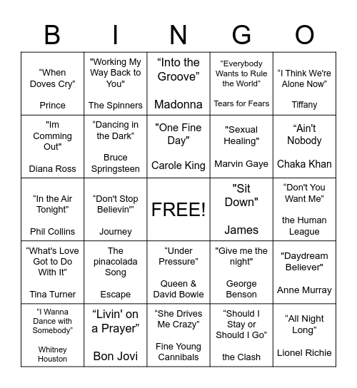 Name That Tune Bingo! Bingo Card
