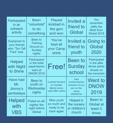 IGNITE Youth Bingo Card