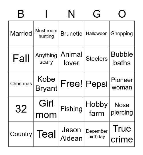 Kaylee Bingo Card