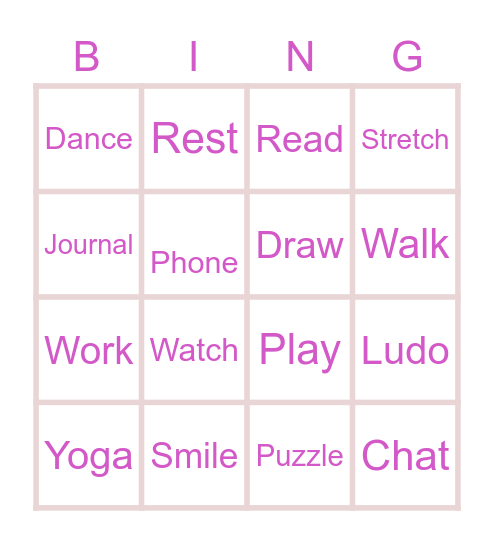 Fun activities Bingo Card