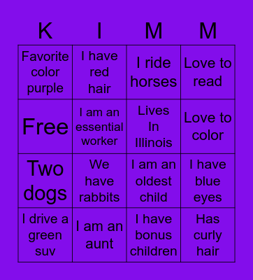 Kimms bingo Card