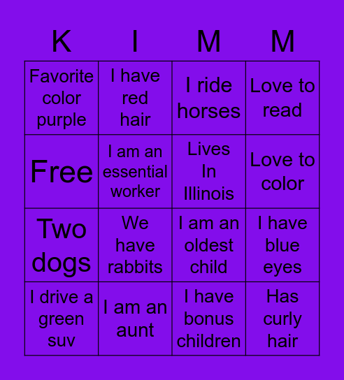 Kimms bingo Card