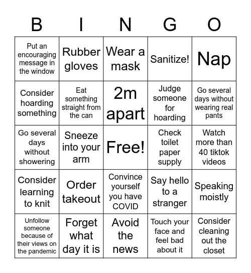 Quarantine Bingo Card