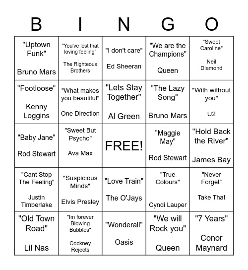 Name That Tune Bingo! Bingo Card