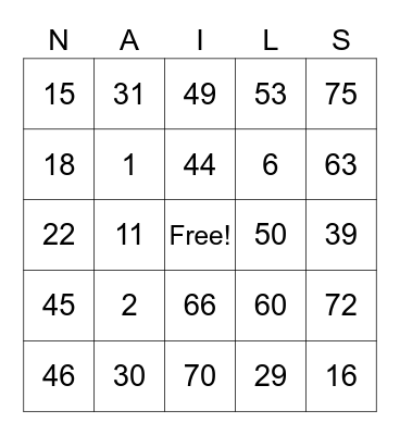 PHENOMINAILS Bingo Card