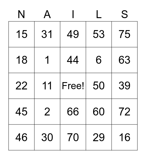 PHENOMINAILS Bingo Card